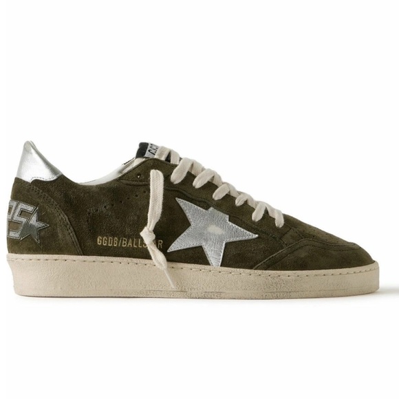 Golden Goose Ball Star Distressed Leather Trimmed Suede Sneakers Green - Picture 1 of 9